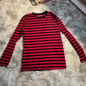 Hot Topic brand red and black striped shirt, emo size medium